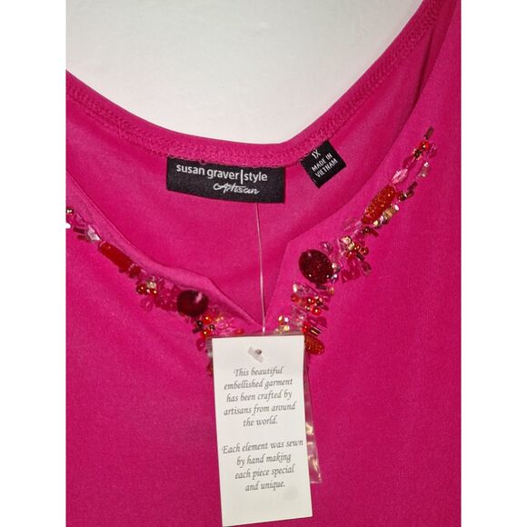 A Susan Graver Style Artisan Women's Top Beaded Pink Evening Office Siren 1X NWT - Picture 2 of 12